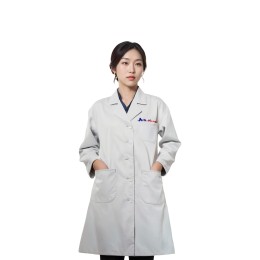 Design pure white lab gown custom-made three-color embroidered logo white long sleeves double side pockets doctor gown lab gown school lab NU077 Design pure white lab gown custom-made three-color embroidered logo white long sleeves double side pockets doctor gown lab gown school lab NU077